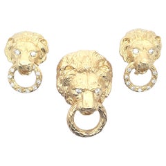 Used Van Cleef & Arpels Lion Door Knocker Earrings and Brooch Set