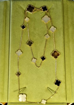 Long Magic Alhambra  Necklace Onyx and white and grey Pearl