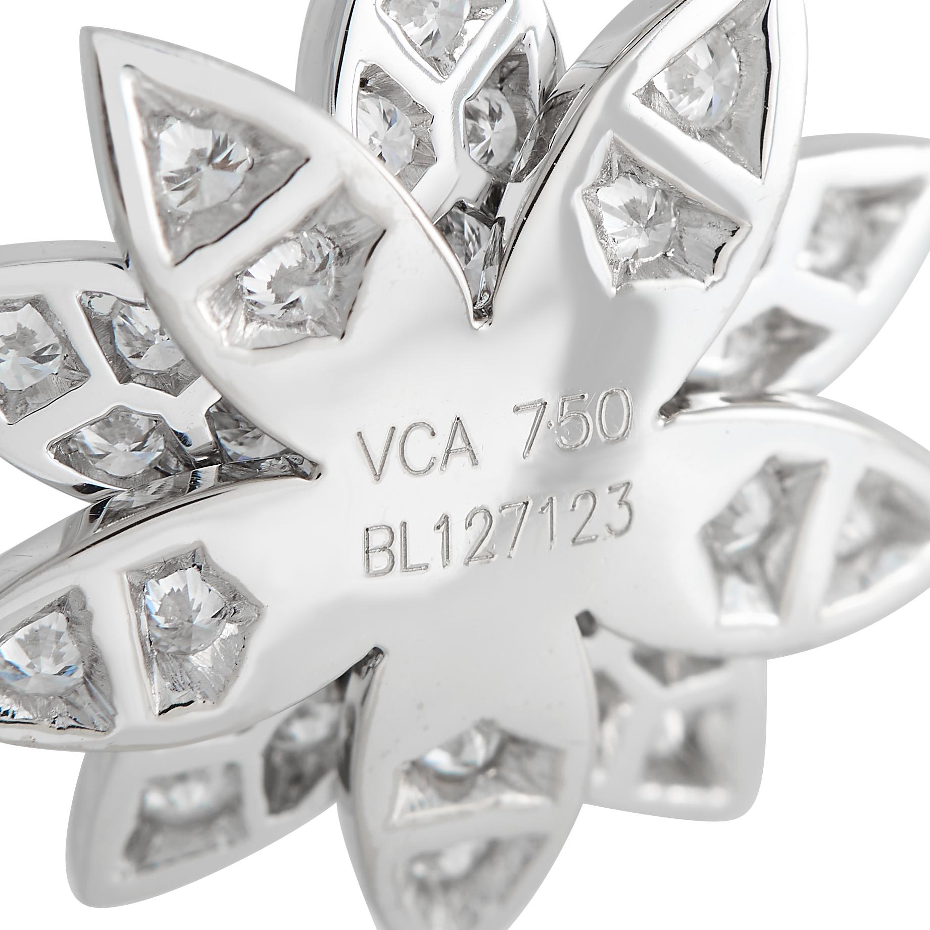 Round Cut Van Cleef & Arpels Lotus 18K White Gold 0.46ct Diamond Flower Charm For Sale
