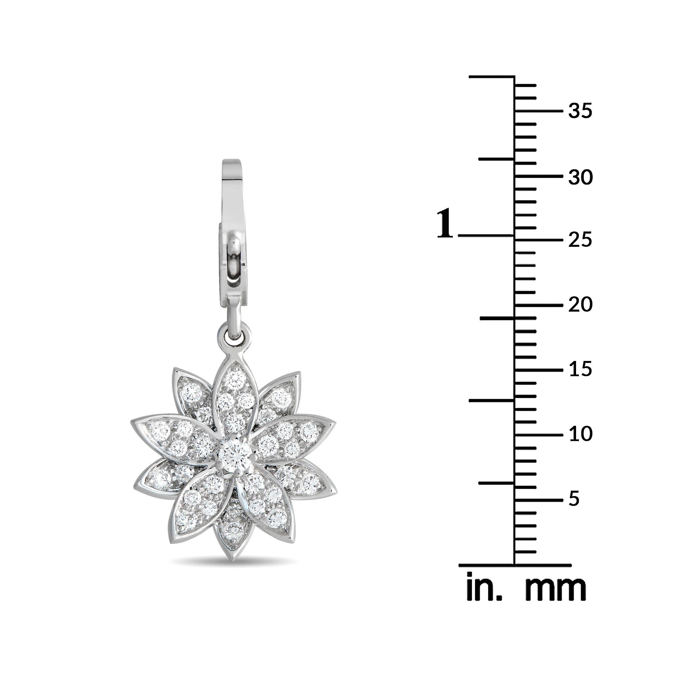 Van Cleef & Arpels Lotus 18K White Gold 0.46ct Diamond Flower Charm In Excellent Condition For Sale In Southampton, PA