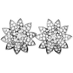 Van Cleef & Arpels Lotus 18 Karat White Gold and Diamond Omega Back Earrings