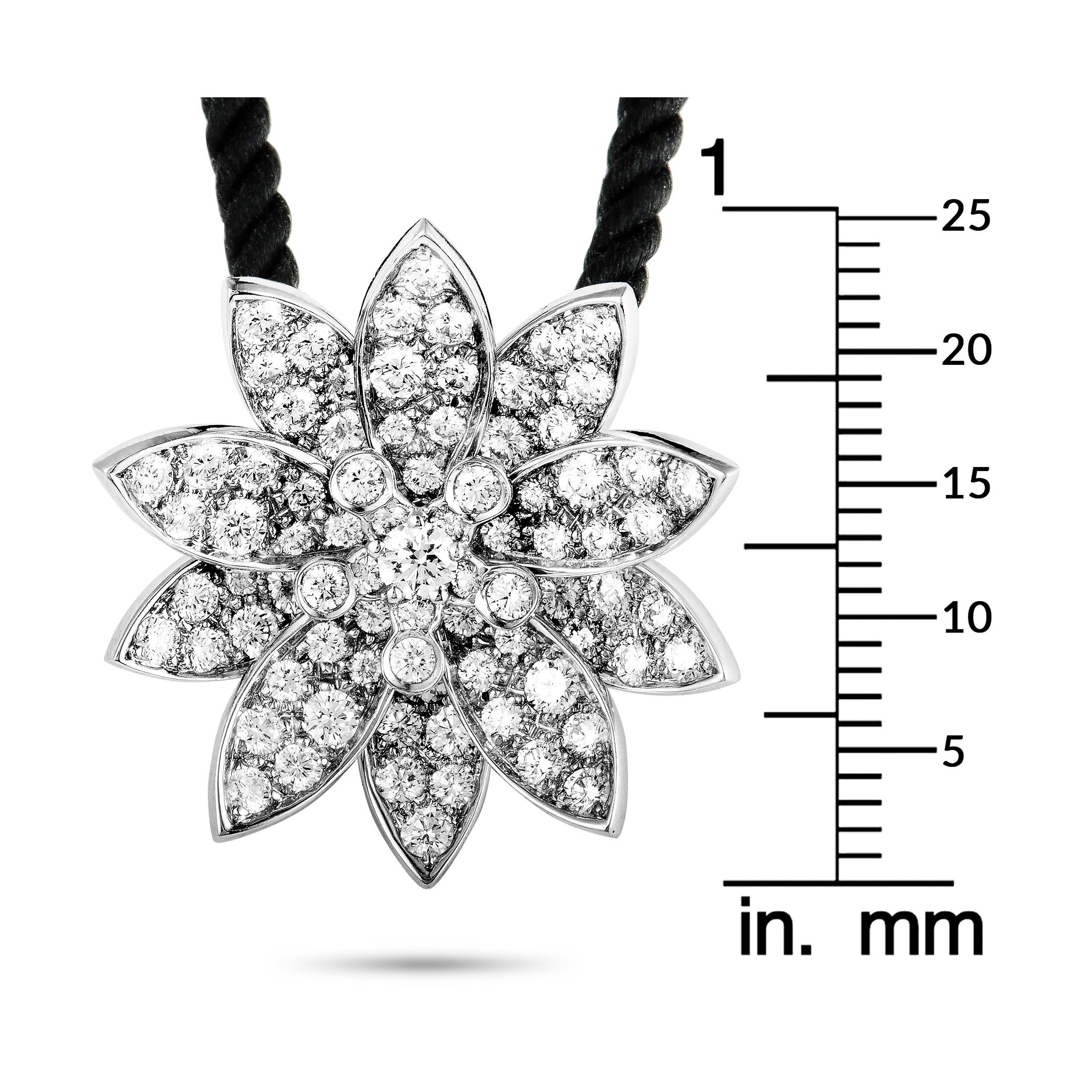 Women's Van Cleef & Arpels Lotus 18 Karat White Gold Diamond Medium Pendant Necklace