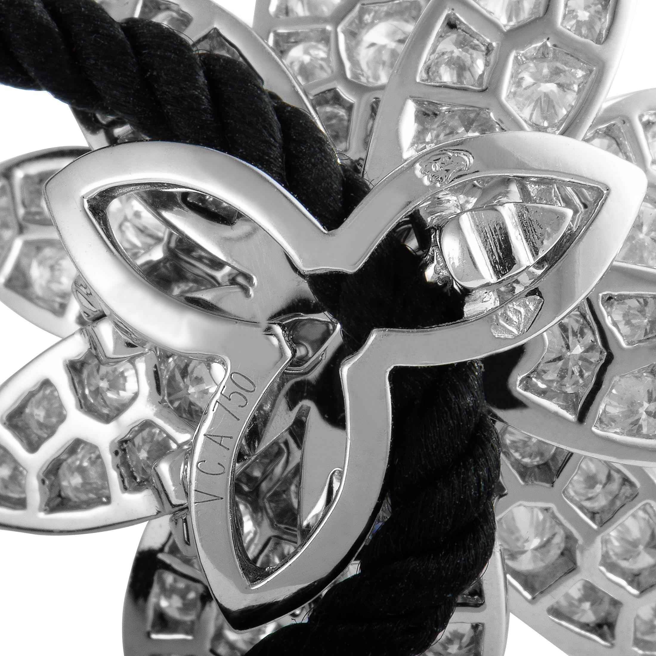 Van Cleef & Arpels Lotus 18 Karat White Gold Diamond Medium Pendant Necklace 2