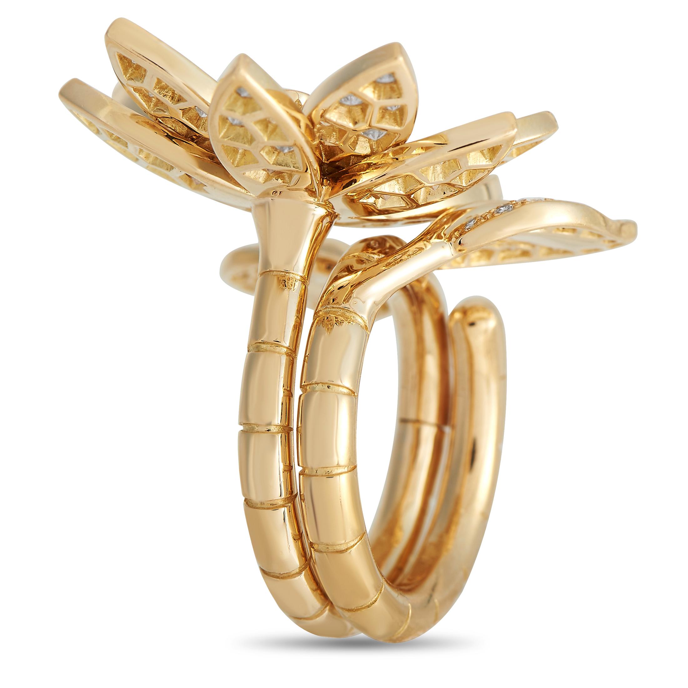 Unique and utterly beautiful, this Van Cleef & Arpels ring is worthy of a spot in your ring collection. It features a solid 18K yellow-gold band that has a coiled silhouette and a hinged portion. The band can be worn two ways: as a double-loop ring