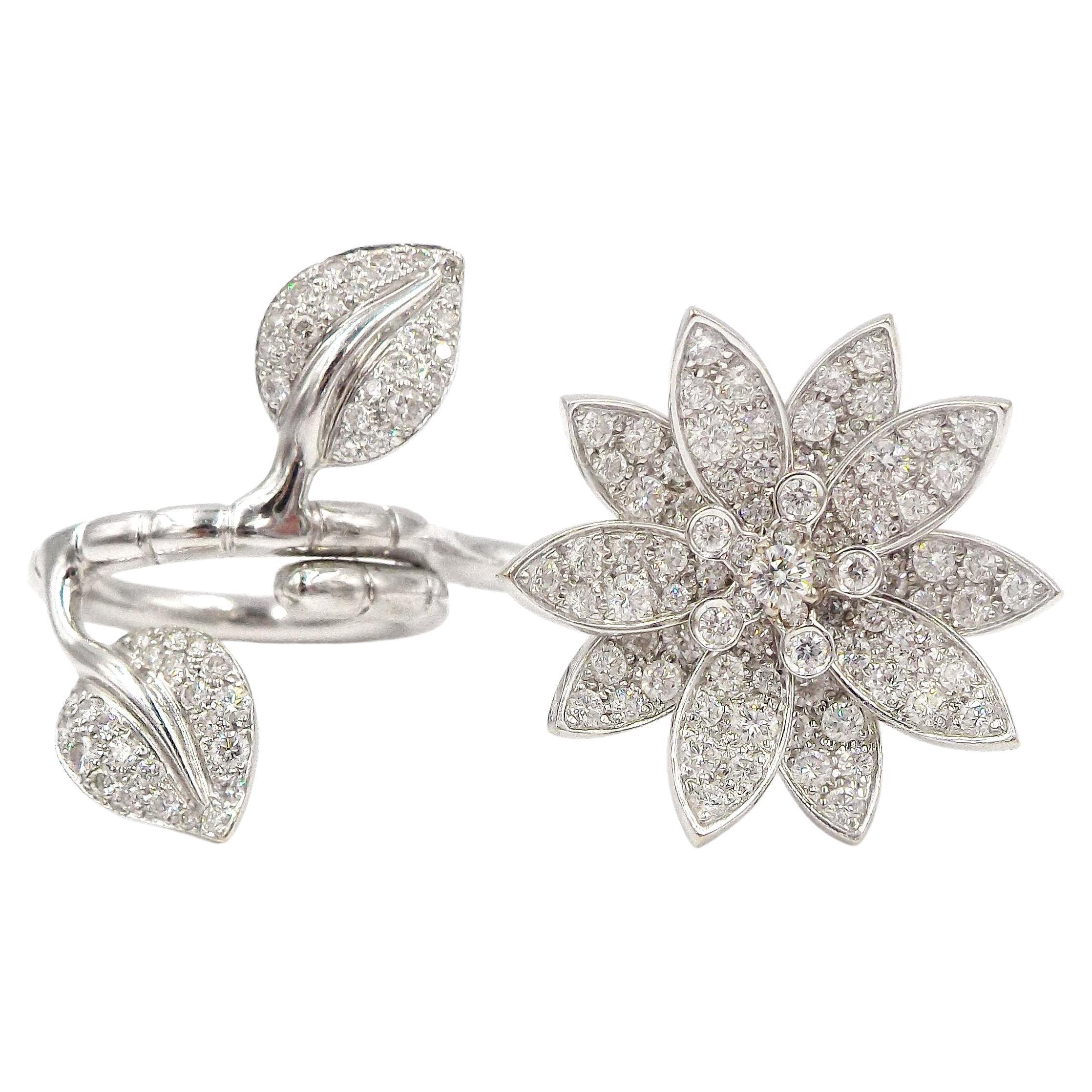 Van Cleef and Arpels Lotus Between the Finger Diamond 18K White Gold Ring  For Sale at 1stDibs