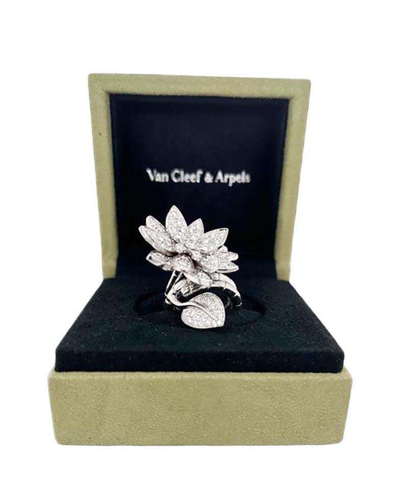 Women's Van Cleef & Arpels Diamond Lotus Between the Finger Ring set in 18k White Gold