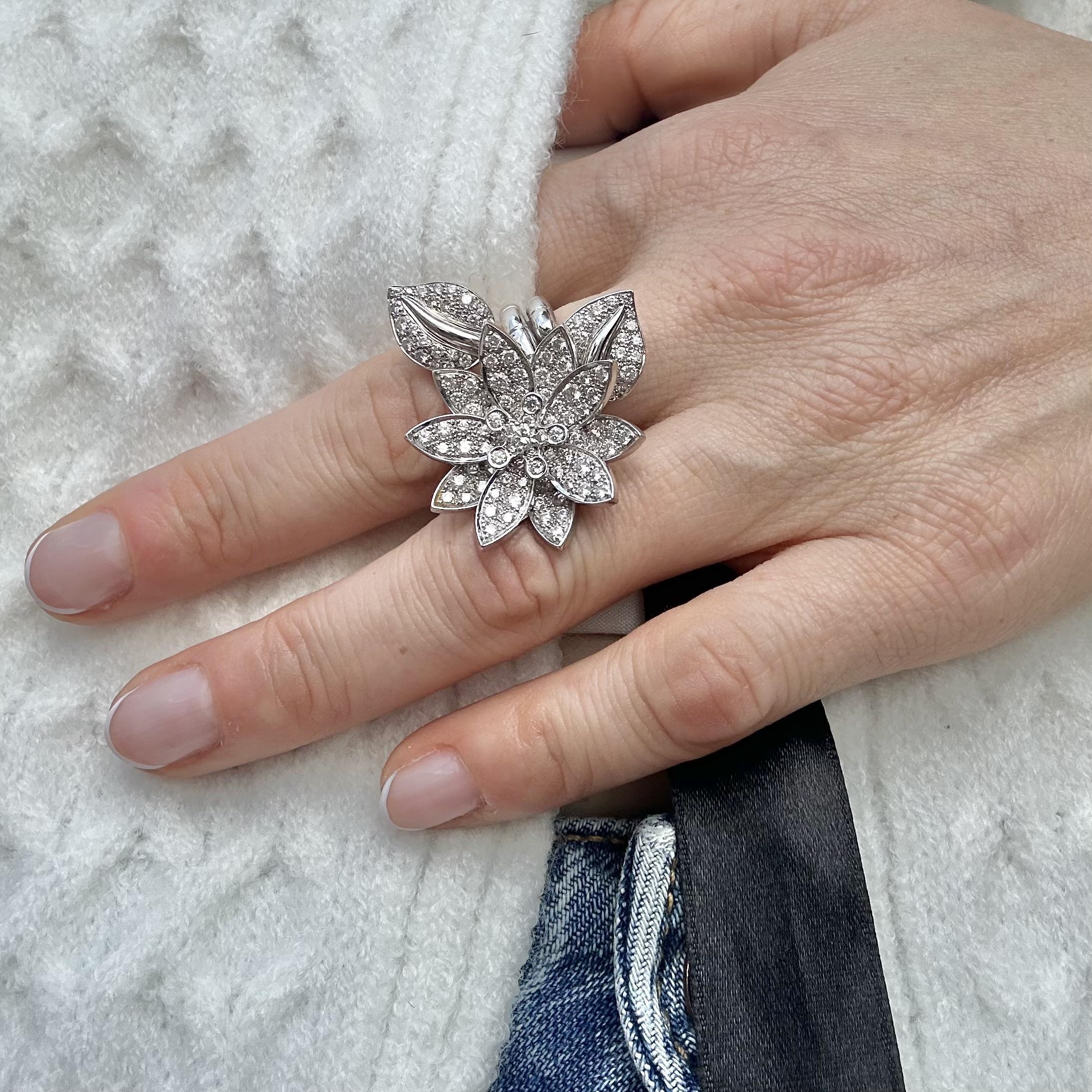 Round Cut Van Cleef & Arpels Lotus Between the Finger Ring, Size 52