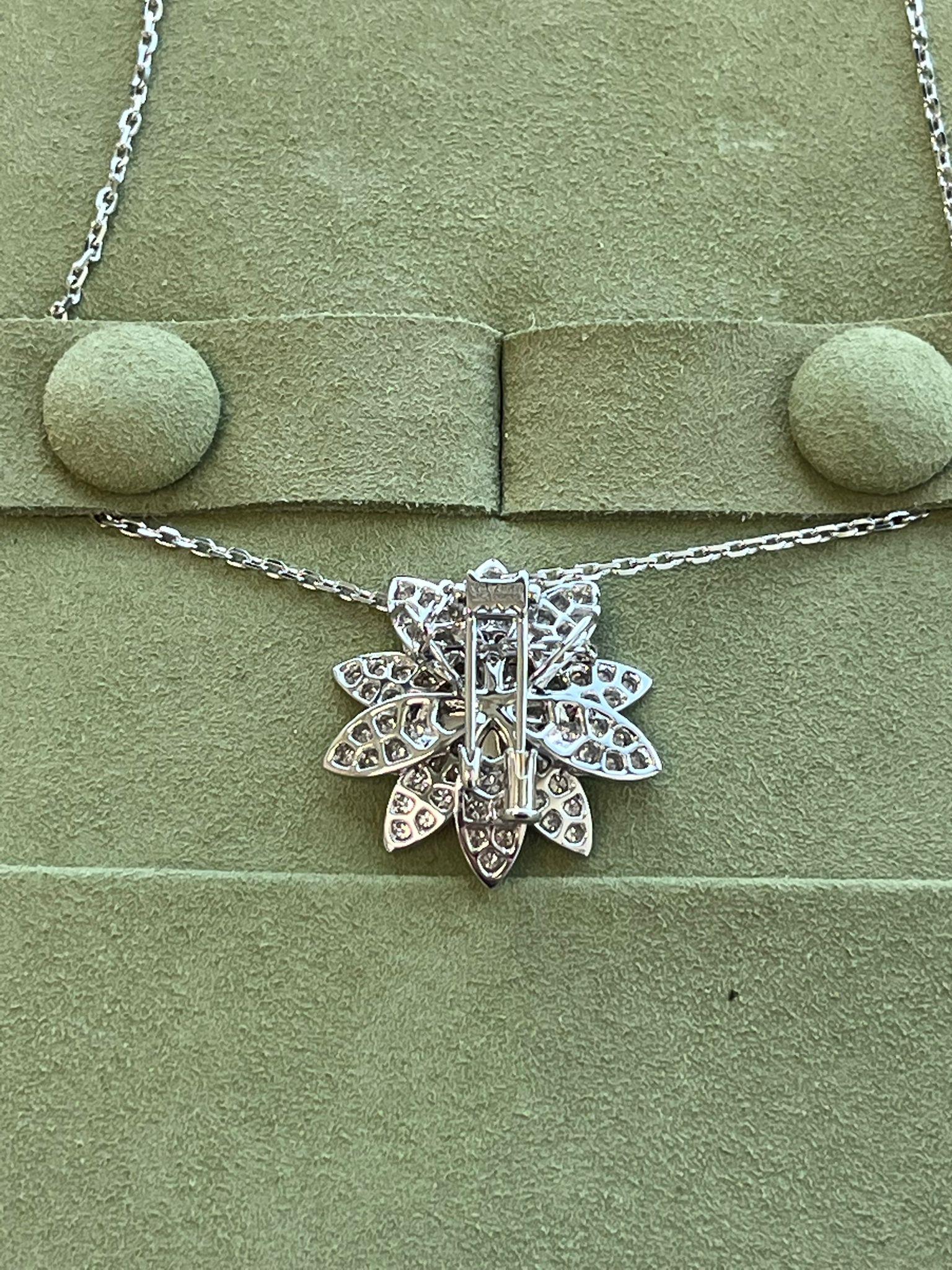 Van Cleef & Arpels Lotus Clip Pendant Medium Model In 18K White Gold For Sale 5