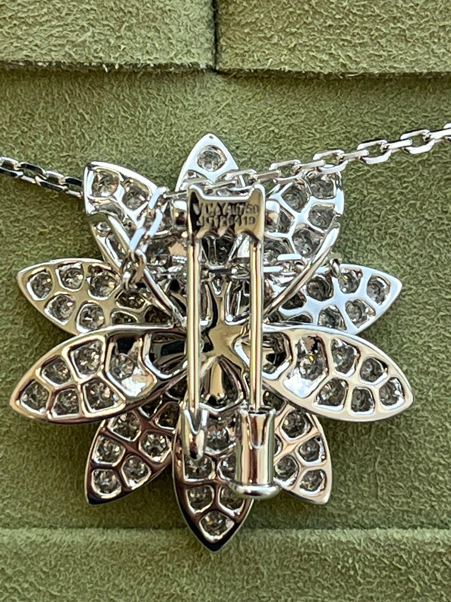 Van Cleef & Arpels Lotus Clip Pendant Medium Model In 18K White Gold For Sale 6