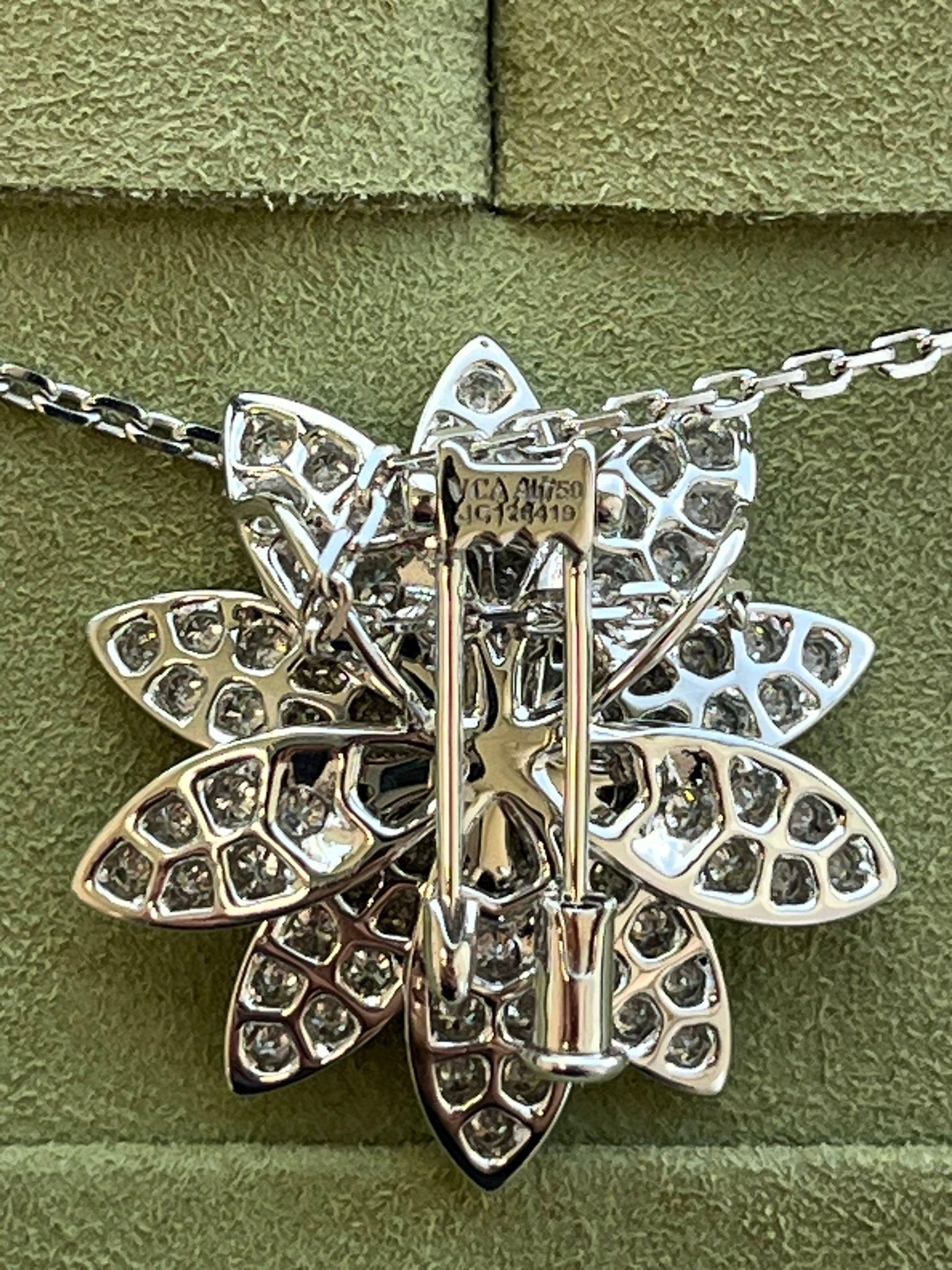 Van Cleef & Arpels Lotus Clip Pendant Medium Model In 18K White Gold For Sale 7