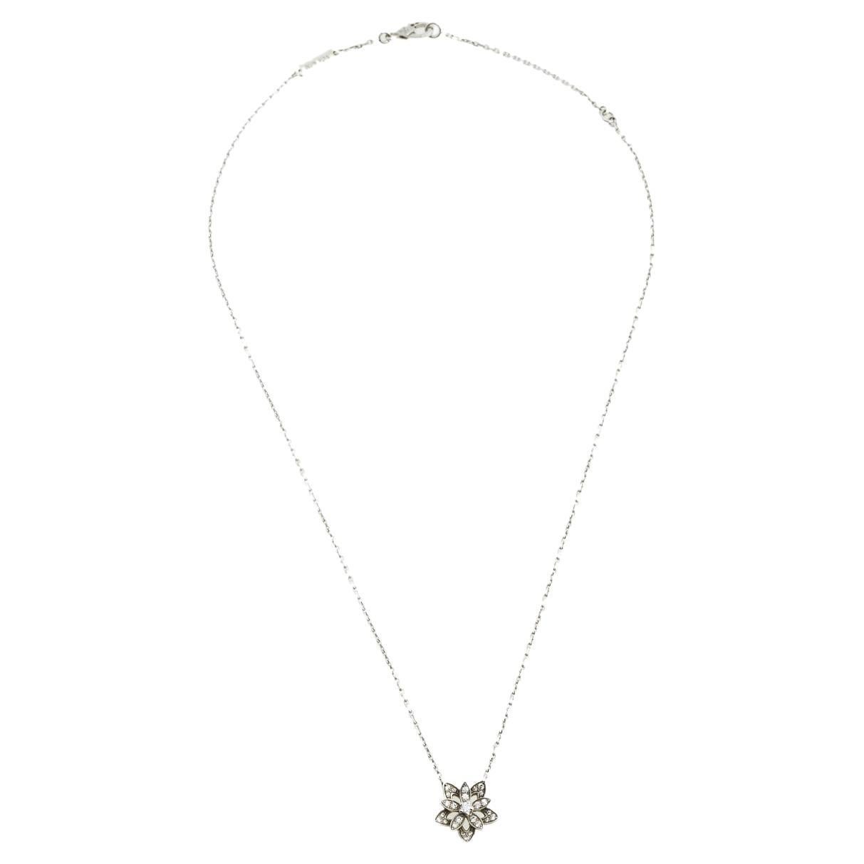 Van Cleef & Arpels Lotus Diamond 18k White Gold Openwork Pendant Necklace