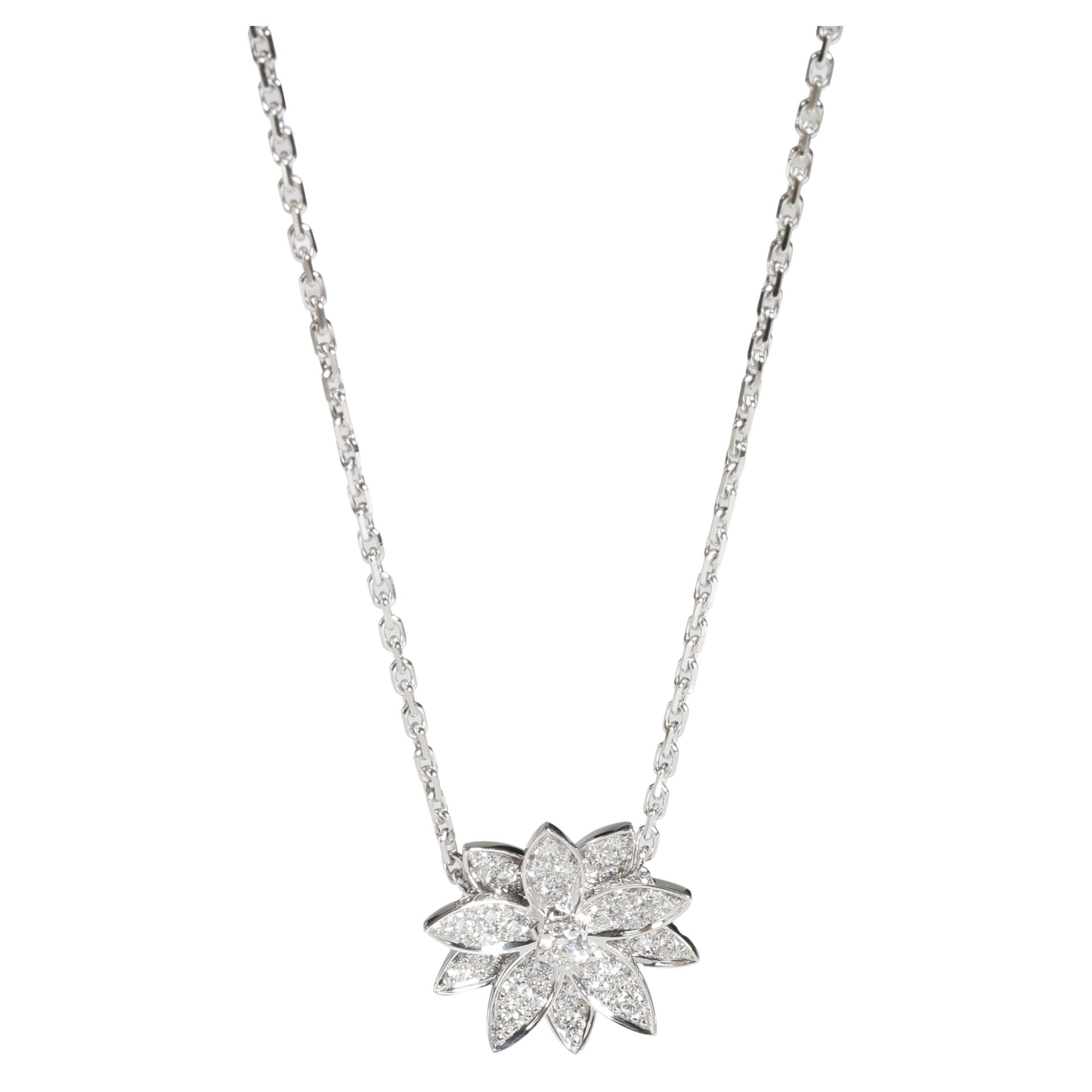 Van Cleef & Arpels Lotus Diamond Pendant in 18k White Gold 0.46 CTW