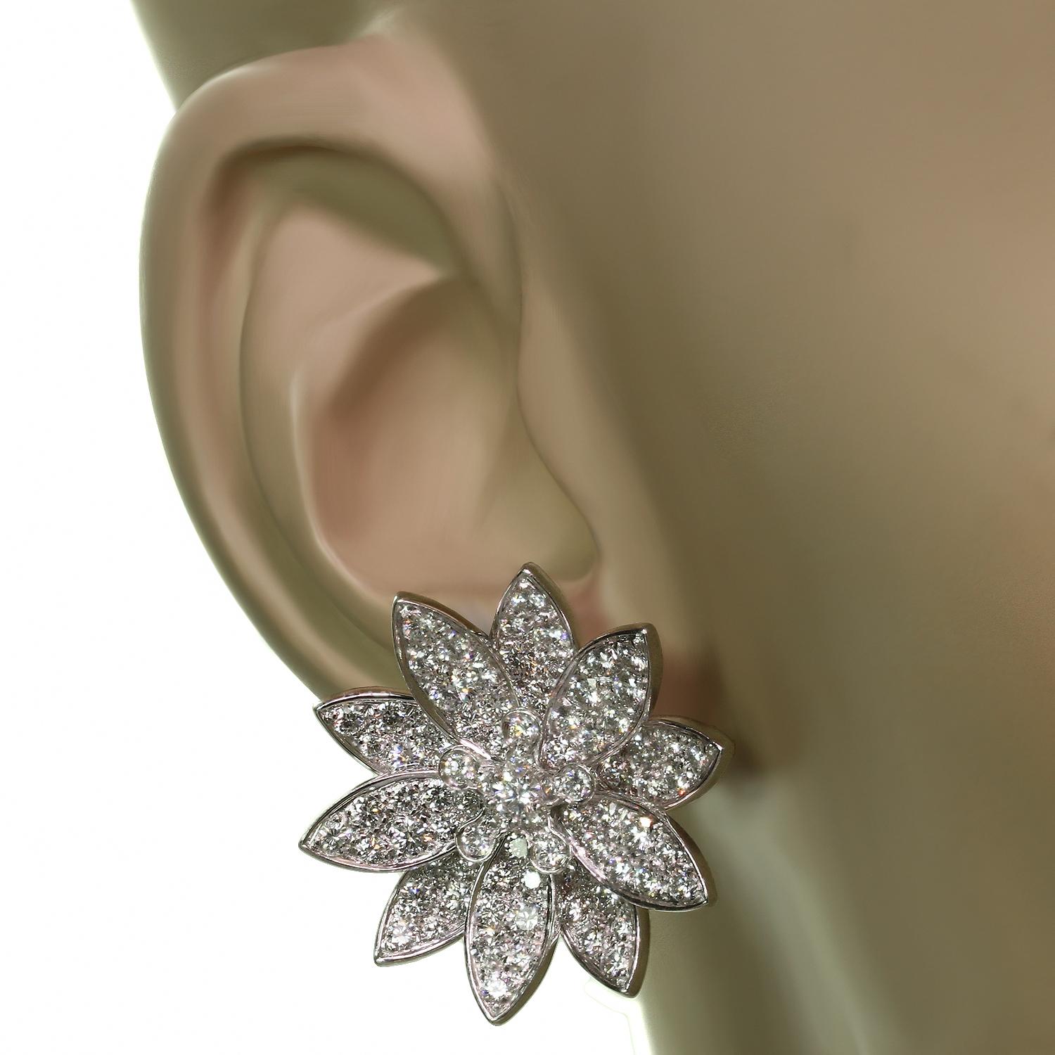 Van Cleef and Arpels Lotus Diamond White Gold Medium Earrings For Sale ...