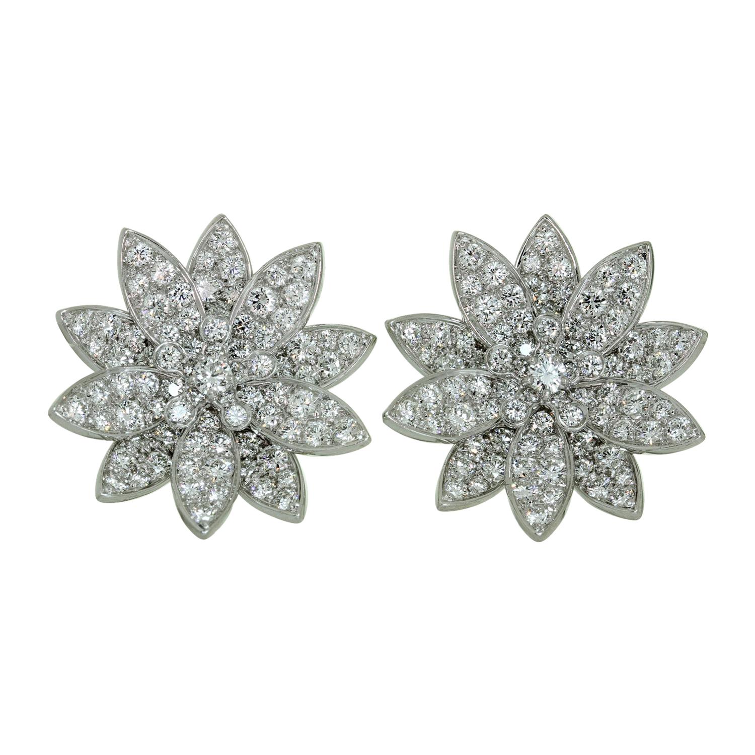 Van Cleef & Arpels Lotus Diamond White Gold Large Earrings For Sale