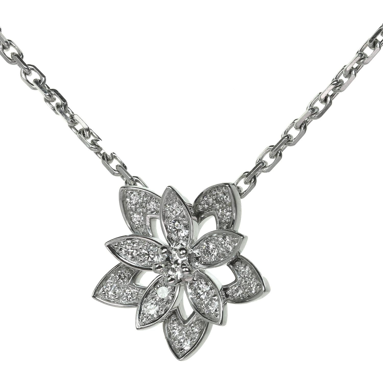 Van Cleef & Arpels Lotus Diamond White Gold Openwork Mini Pendant Necklace 1