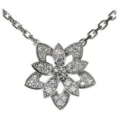 Van Cleef & Arpels Lotus Diamond White Gold Openwork Mini Pendant Necklace