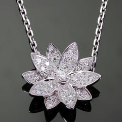 VAN CLEEF & ARPELS Lotus Diamond White Gold Small Pendant Necklace