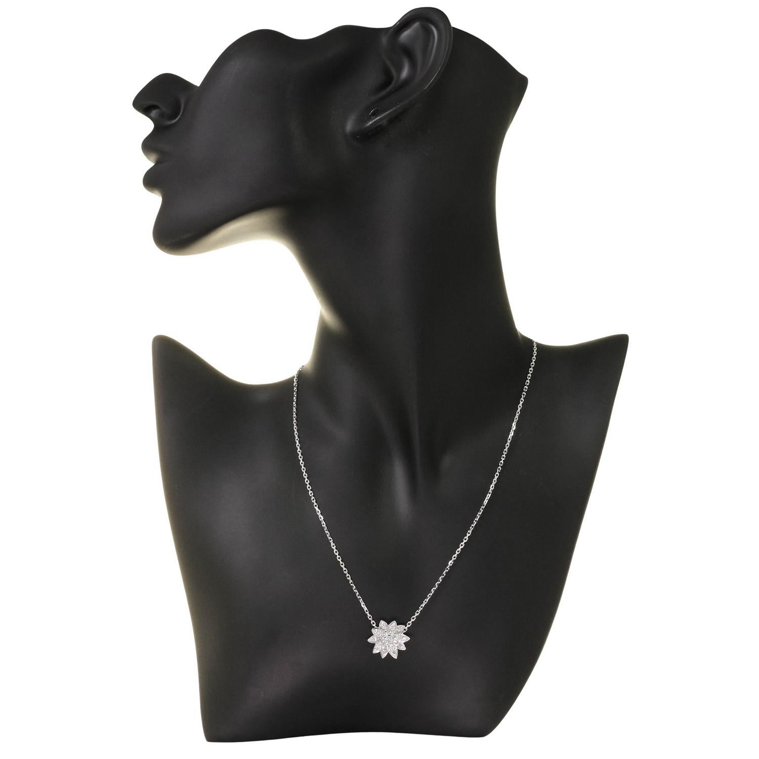 Brilliant Cut VAN CLEEF & ARPELS Lotus Diamond White Gold Small Pendant Necklace  For Sale