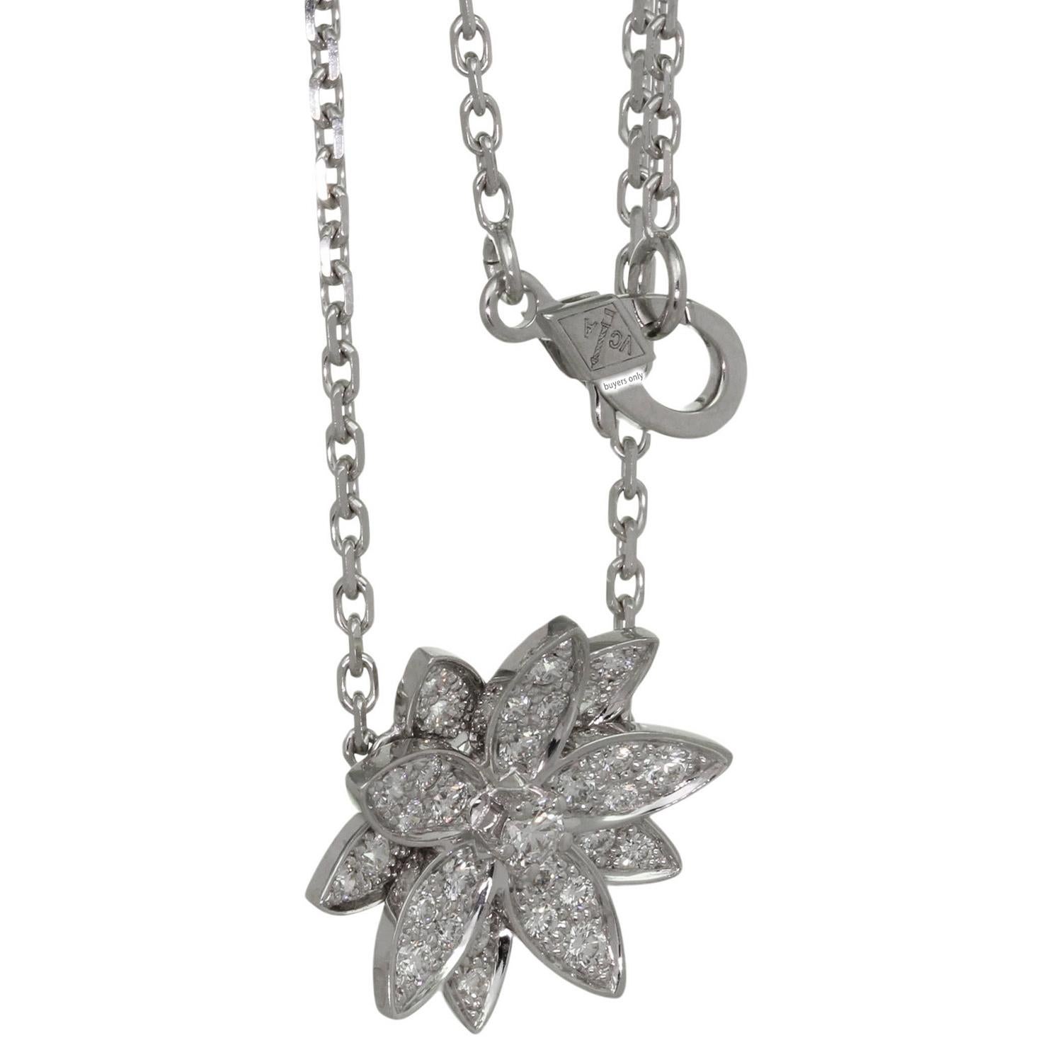 Women's VAN CLEEF & ARPELS Lotus Diamond White Gold Small Pendant Necklace  For Sale