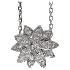 VAN CLEEF & ARPELS Lotus Diamond White Gold Small Pendant Necklace