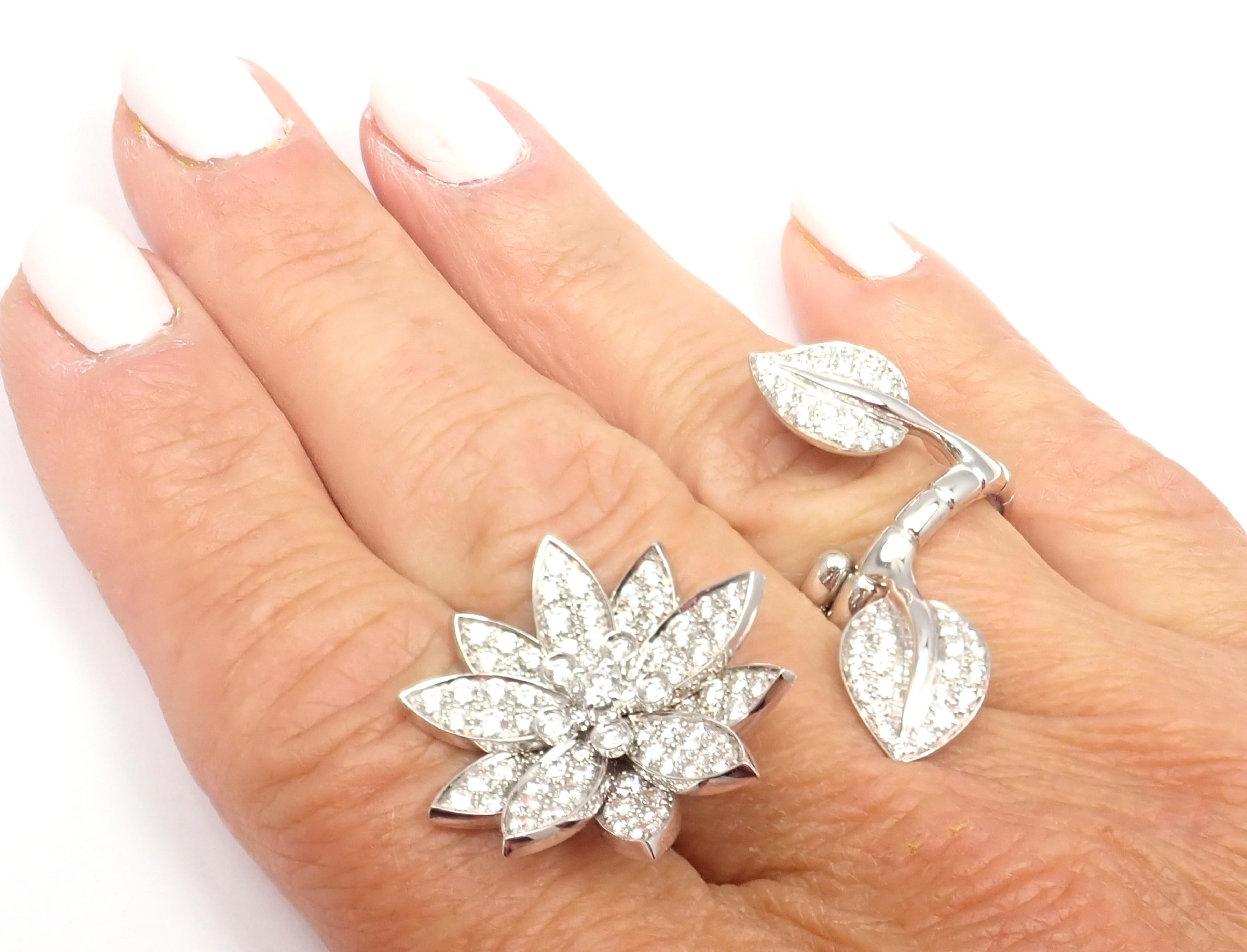 Brilliant Cut Van Cleef & Arpels Lotus Flower Diamond White Gold Between the Finger Ring