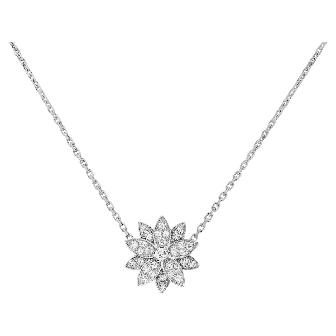 Van Cleef & Arpels Lotus Pendant Small Model In 18K White Gold For Sale