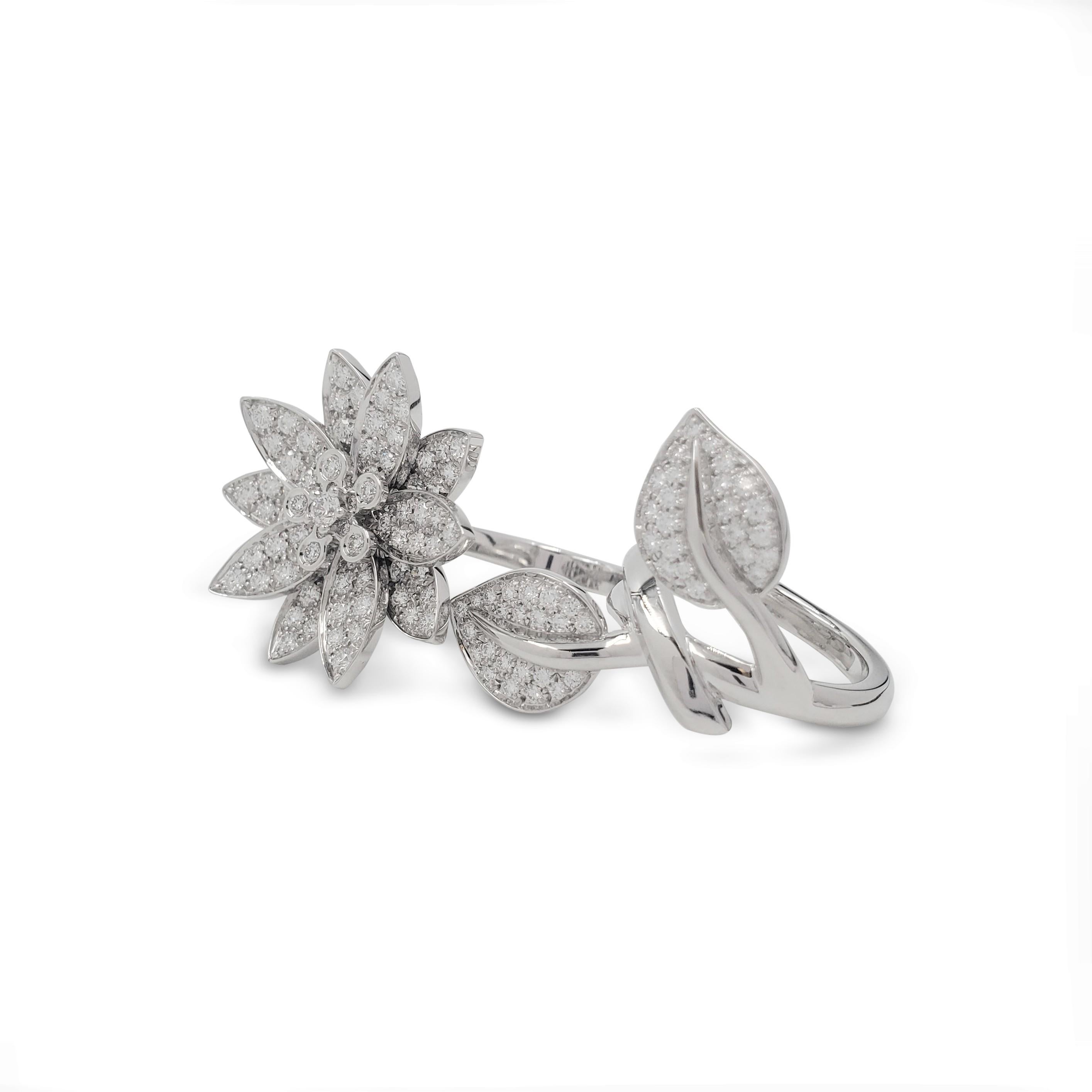 Van Cleef & Arpels 'Lotus' White Gold Diamond Cocktail Ring In Excellent Condition In New York, NY