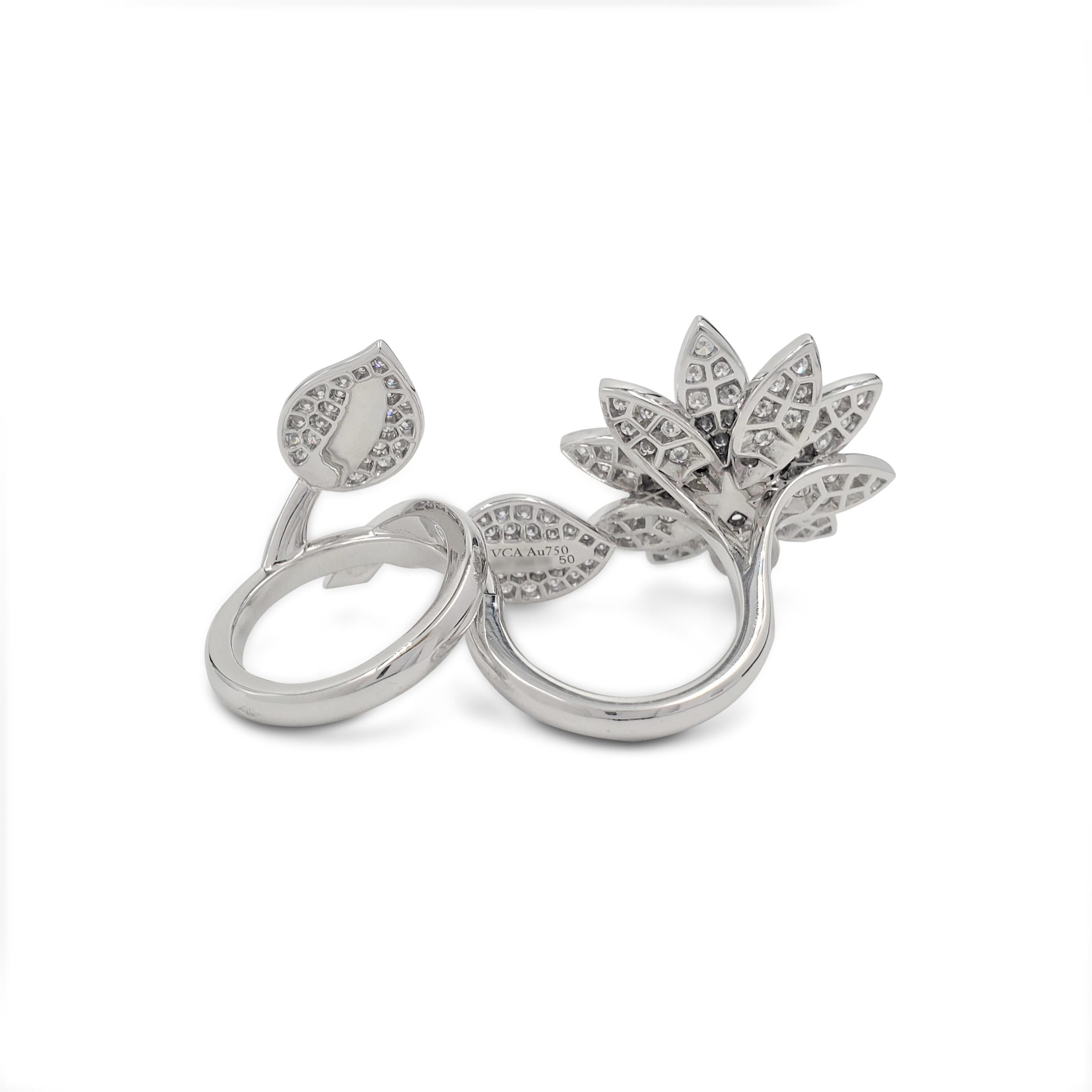 Women's or Men's Van Cleef & Arpels 'Lotus' White Gold Diamond Cocktail Ring