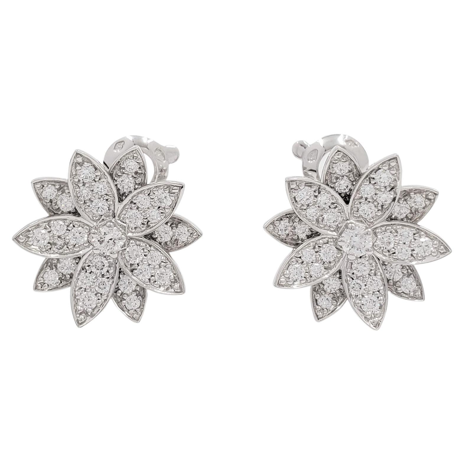 Van Cleef & Arpels 'Lotus' White Gold Diamond Earrings, Small Model