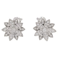 Used Van Cleef & Arpels 'Lotus' White Gold Diamond Earrings, Small Model