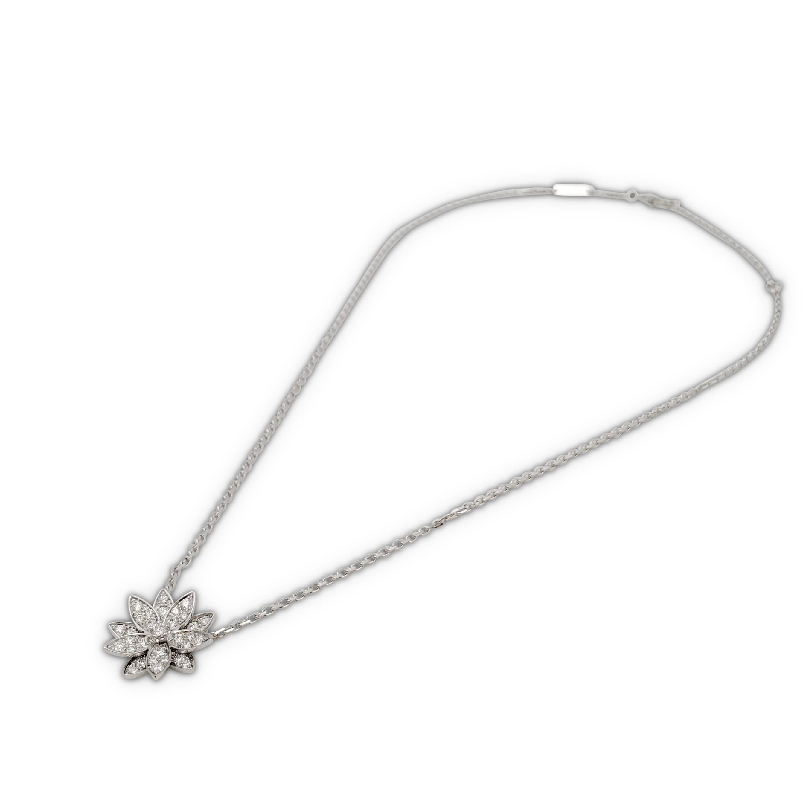 Van Cleef & Arpels 'Lotus' White Gold Diamond Pendant Necklace In Excellent Condition In New York, NY