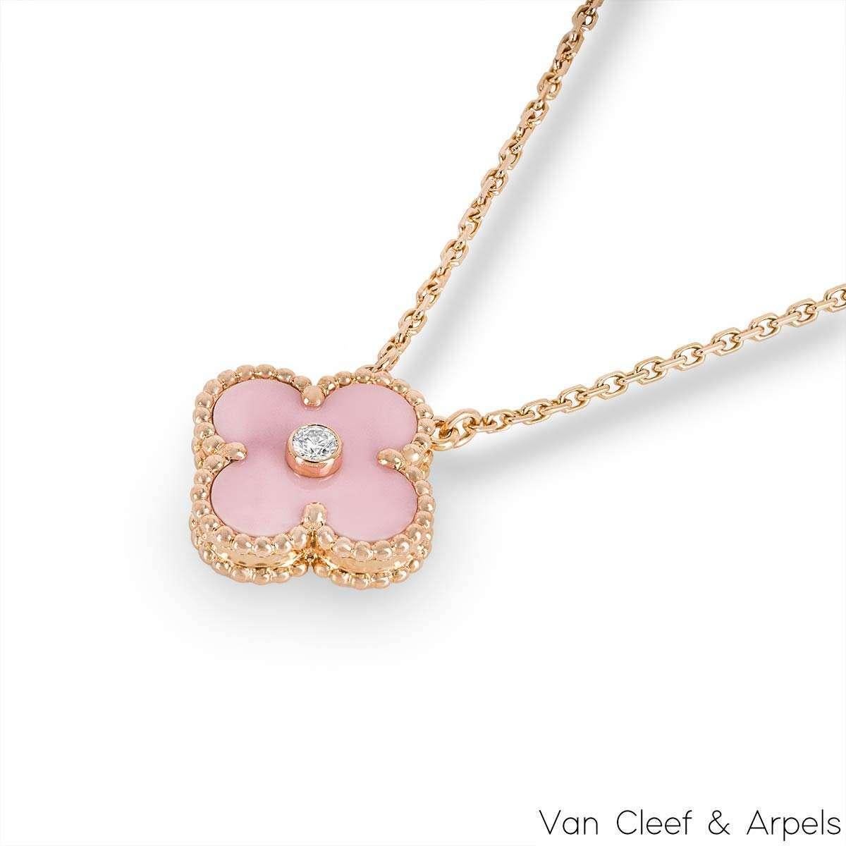 Women's Van Cleef & Arpels Ltd Ed 2015 Pink Porcelain Vintage Alhambra Holiday Pendant
