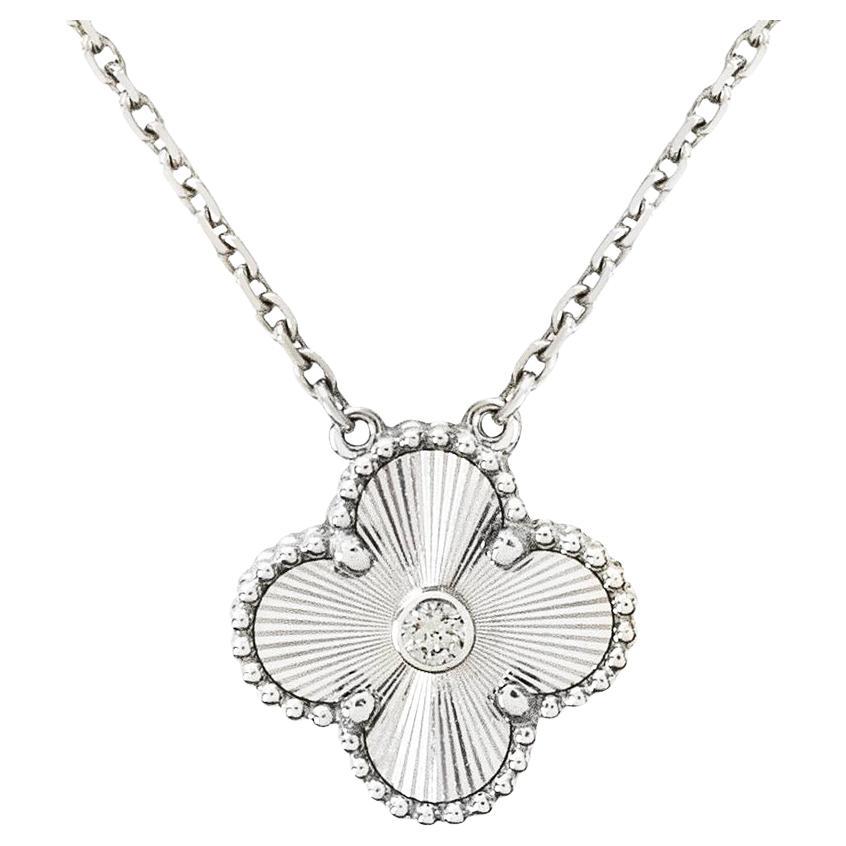 Van Cleef & Arpels Ltd Ed 2020 White Gold Guilloche Alhambra Pendant VCARP6L800