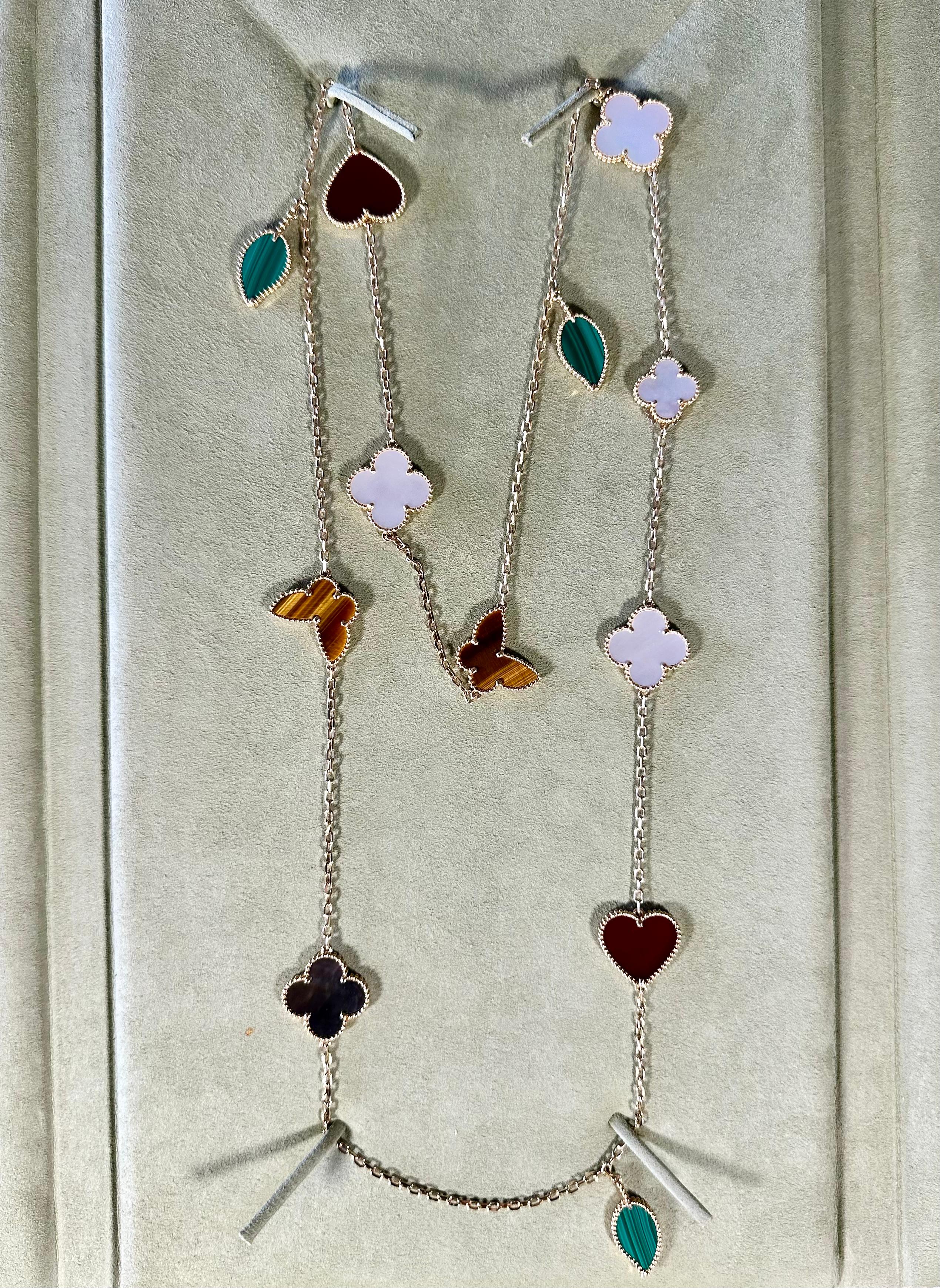 Contemporary Lucky Alhambra  12 Motifs Long Gold Necklace 18K yellow gold