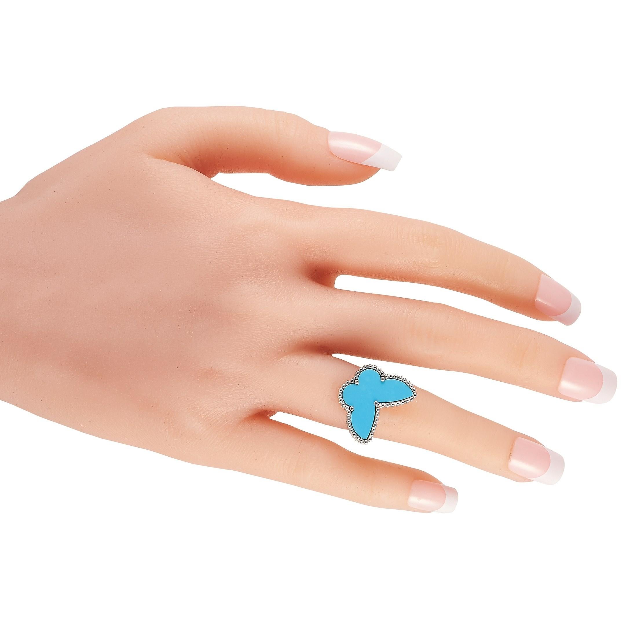 Van Cleef & Arpels Lucky Alhambra Schmetterlingsring aus 18 Karat Weißgold mit Türkis (Gemischter Schliff)