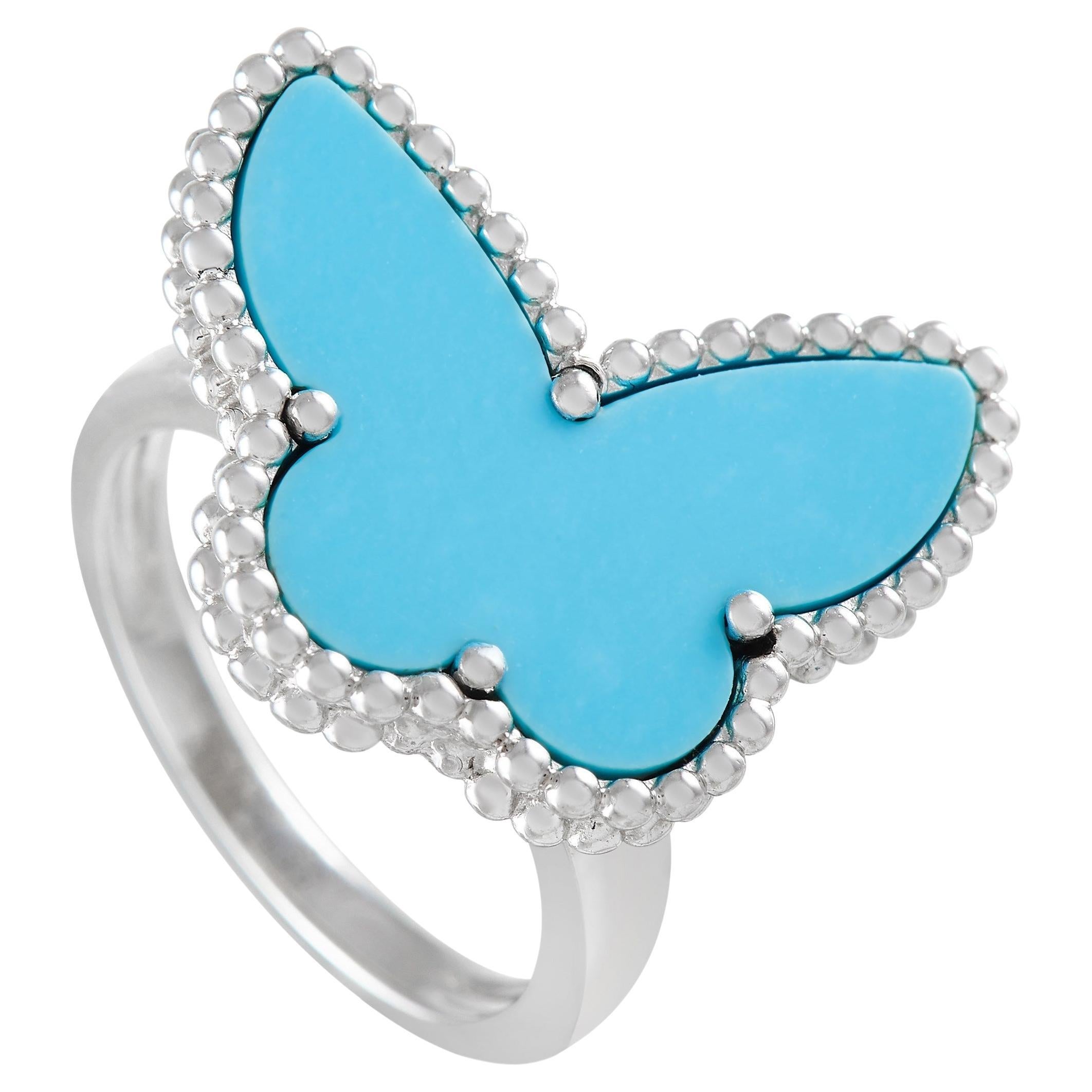 Van Cleef & Arpels Lucky Alhambra 18K White Gold Turquoise Butterfly Ring
