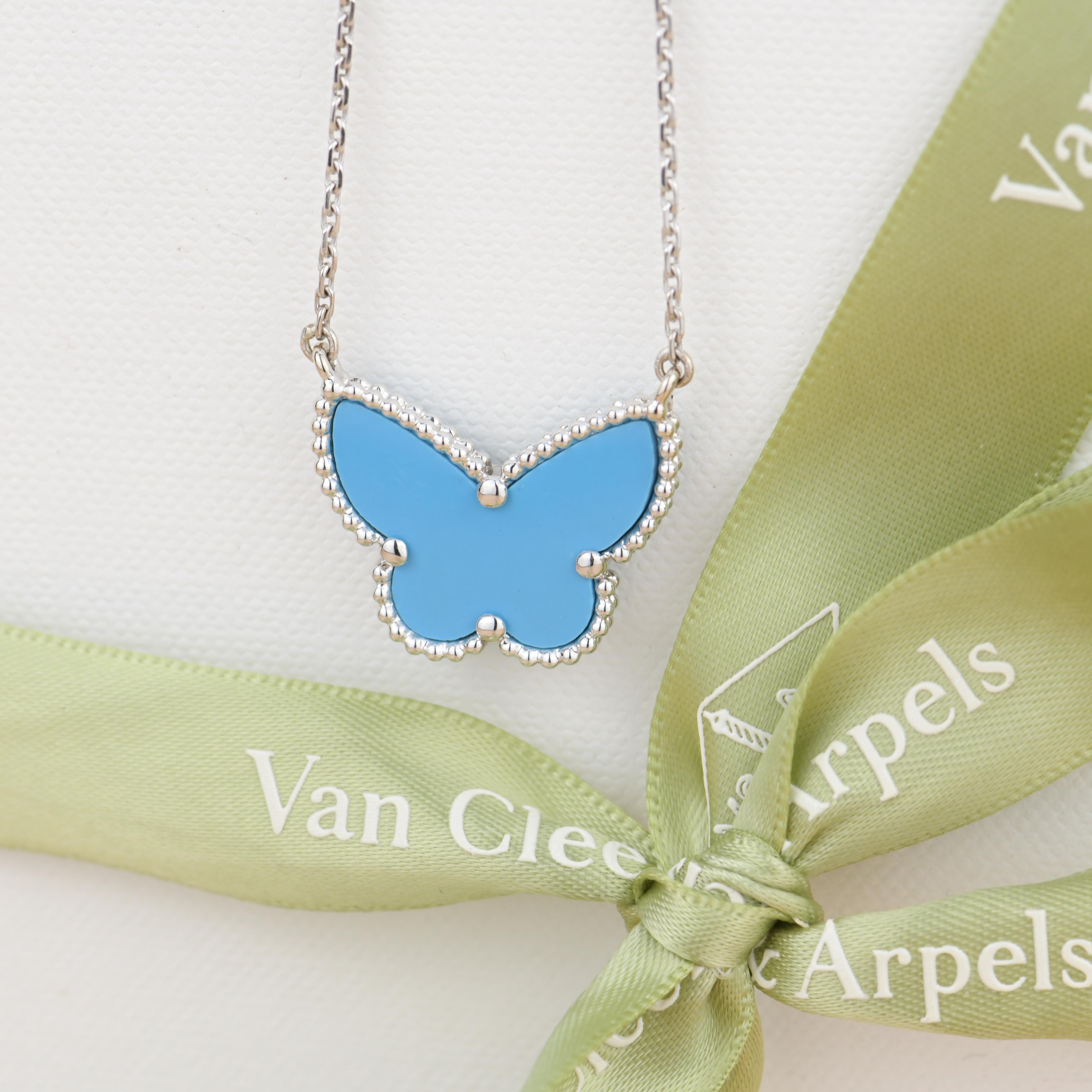 Van Cleef & Arpels Lucky Alhambra Big Turquoise Butterfly Pendant Necklace In Excellent Condition In Banbury, GB