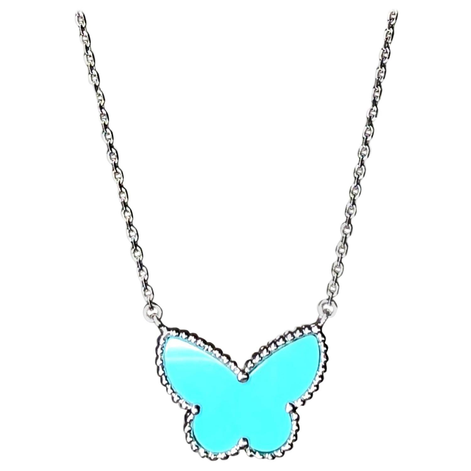 Van Cleef & Arpels Lucky Alhambra Big Turquoise Butterfly Pendant Necklace