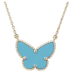 Used Van Cleef & Arpels Lucky Alhambra Big Turquoise Butterfly Pendant Necklace