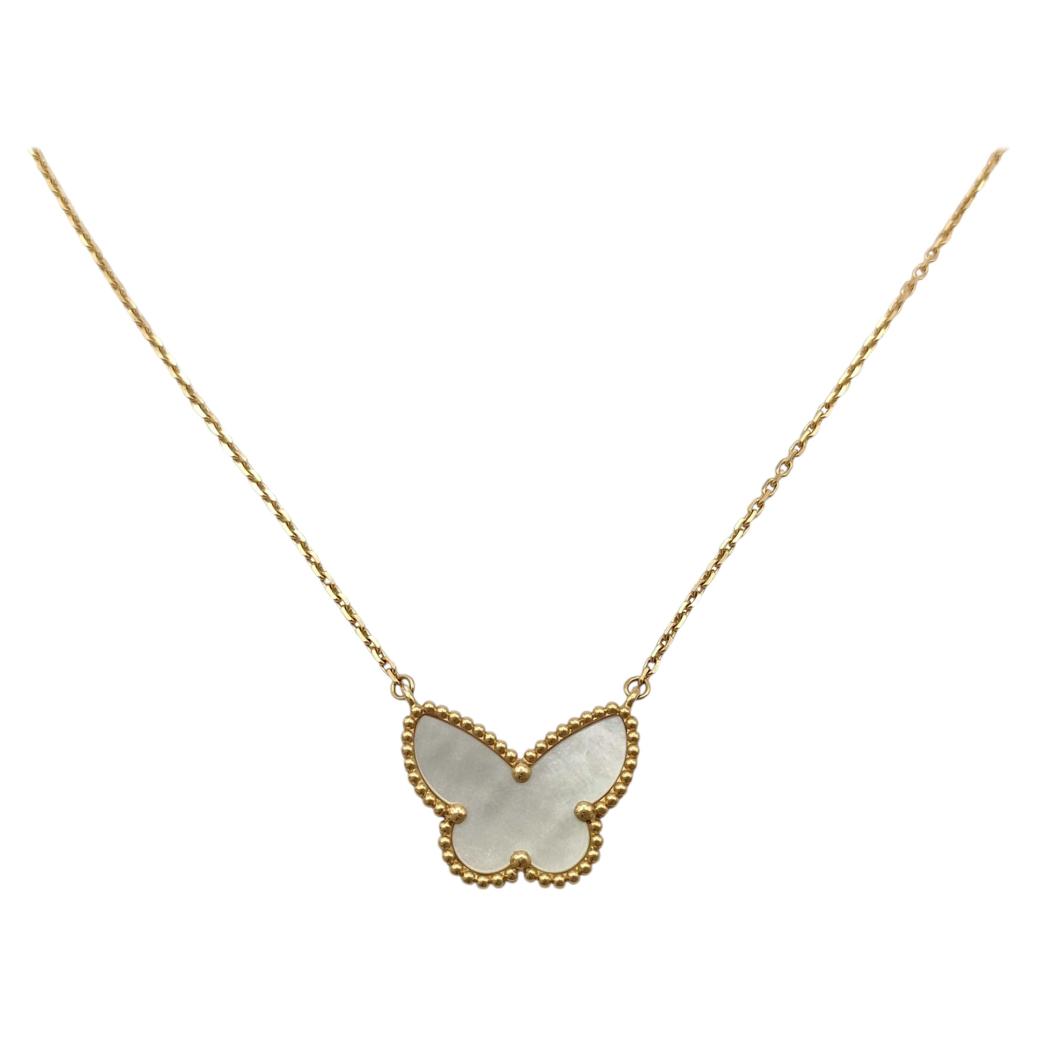 Van Cleef & Arpels Lucky Alhambra Butterfly Mother of Pearl 18K Gold Necklace