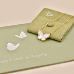 Van Cleef & Arpels Lucky Alhambra Butterfly Pendant Necklace Mother of Pearl 18K