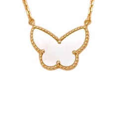 Van Cleef & Arpels Lucky Alhambra Butterfly Pendant Necklace Mother of Pearl 18K