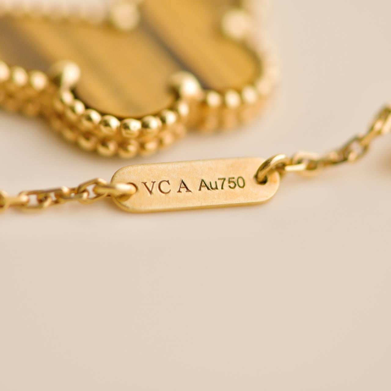 Van Cleef & Arpels Lucky Alhambra Butterfly Tiger Eye Yellow Gold Pendant Neckla 1