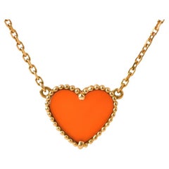 Van Cleef & Arpels Lucky Alhambra Carnelian 18K Yellow Gold Heart Pendant
