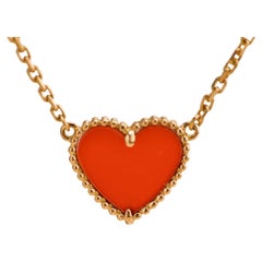 Van Cleef & Arpels Lucky Alhambra Karneol Herz 18K Rose Gold Anhänger Halskette