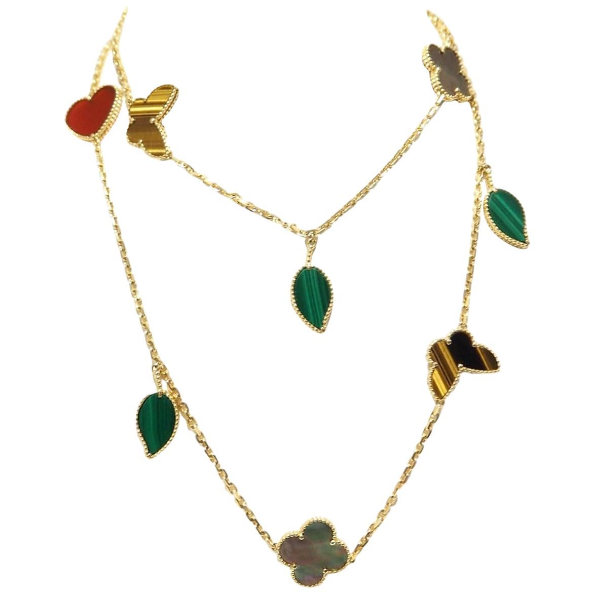 Van Cleef & Arpels Lucky Alhambra Long Necklace, 12 Motifs, Yellow Gold For Sale