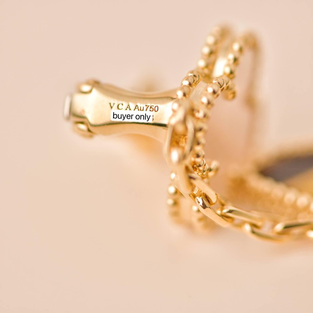 Van Cleef & Arpels Lucky Alhambra Mother of Pearl and Tiger Eye Yellow Gold Earr 2