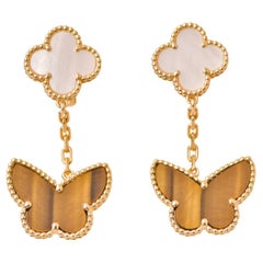 Van Cleef & Arpels Lucky Alhambra Mother of Pearl and Tiger Eye Yellow Gold Earr