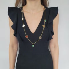 Van Cleef & Arpels "Lucky" Alhambra Multi Gemstone Long Chain Necklace In 18k