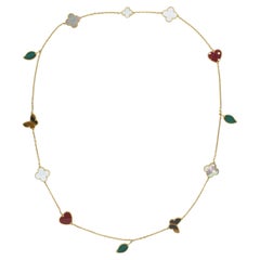 Van Cleef & Arpels "Lucky" Alhambra Multi Gemstone Long Chain Necklace In 18k